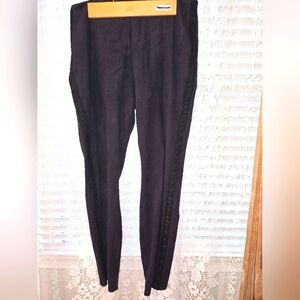 Lysse' Black Higg Waisted Suede Womens Leggings, Large Black Legging Pants